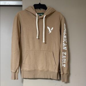 American Eagle Outfitters Tan Hoodie with White Logo